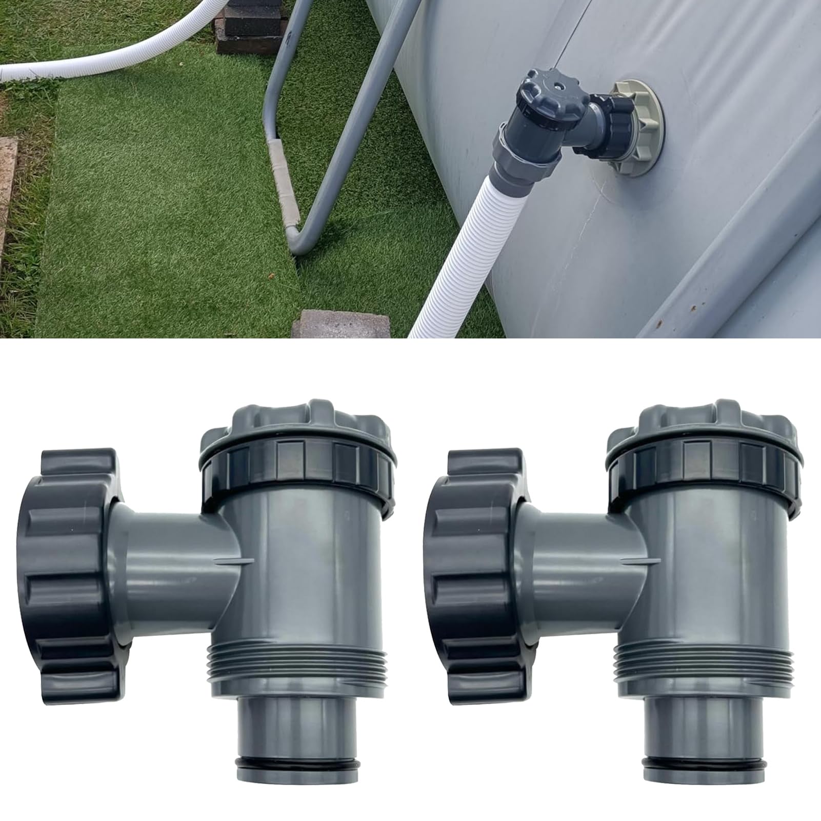 Set di 2 valvole di ingresso/uscita compatibili con Coleman, Intex, Bestway, pompa filtro piscina fuori terra, adattatori 38 mm, tubo piscina, raccordo per tubo piscina (valvola on/off)
