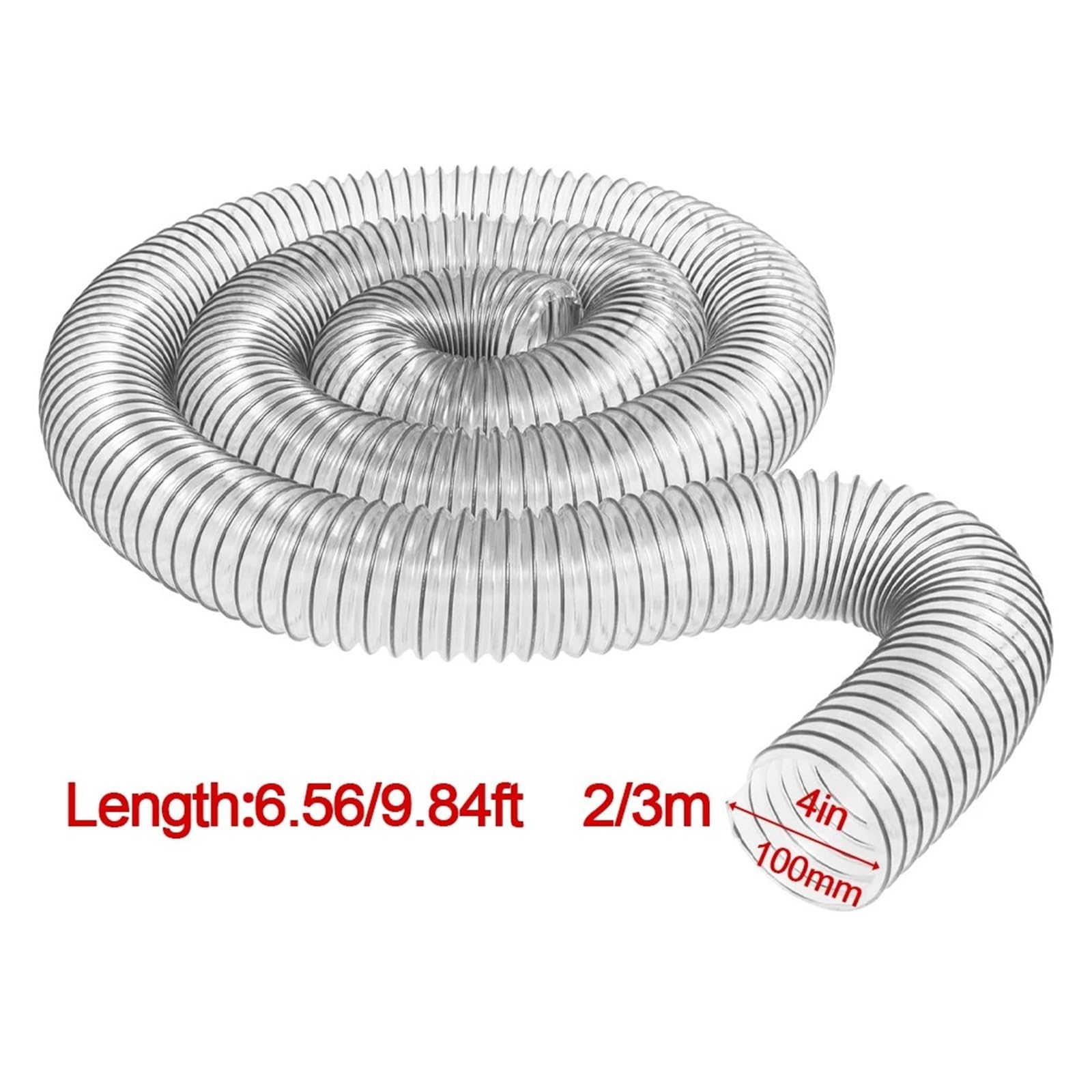 Tubo in PVC da 100 mm for aspirapolvere Aspiratore di polveri industriale Soffietto for la lavorazione del legno Tubo di raccolta polvere trasparente(3 m)
