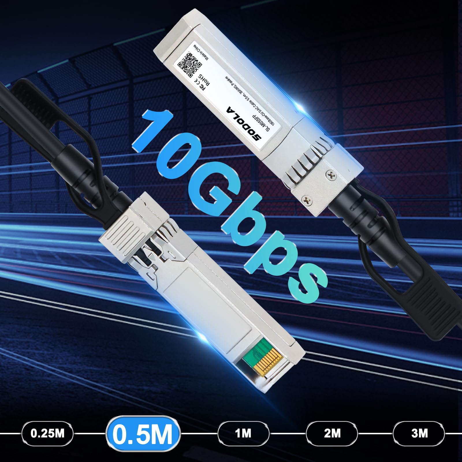 Sodola Cavo Twinax SFP+ DAC 0,5 m (1,6 piedi), 10 G SFP+ to SFP+ Direct Attach Copper(DAC) per Cisco SFP-H10GB-CU0.25M, Ubiquiti UniFi, TP-Link, Netgear, D-Link, Zyxel, Microtik and More
