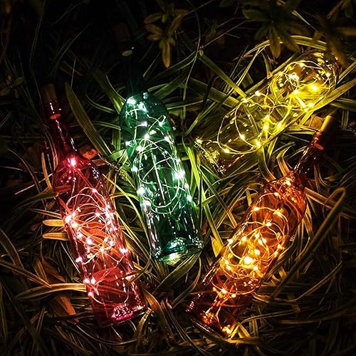 Miniatura 5 de Paquete de 30 luces para botella de vino con corcho, luces de botella de corcho, funciona con pilas, cable plateado de 6.6 pies, 20 luces LED, luces