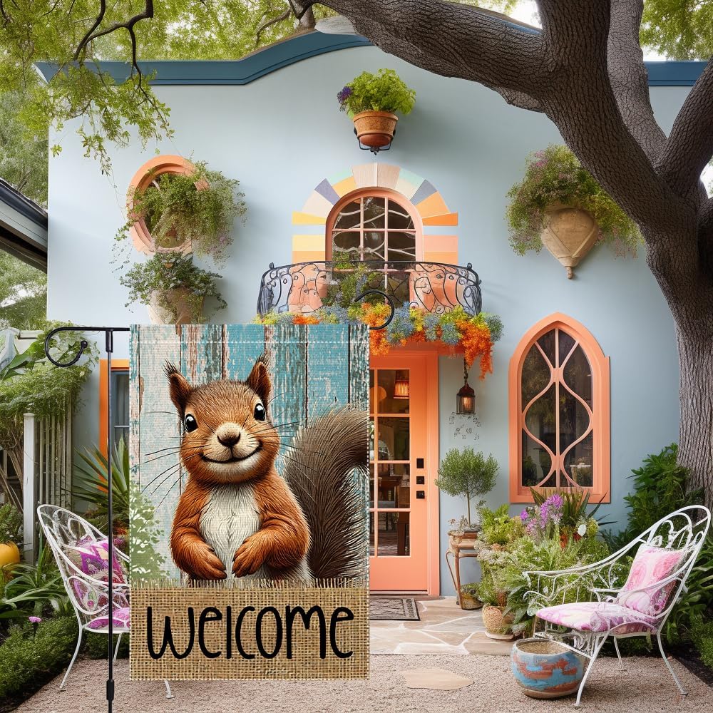 Spring Summer Garden Flag Welcome Garden Flags 12x18 inch Double Sided Small Burlap Squirrel Decor Yard Lawn Outdoor Home Decoratio - Image 2