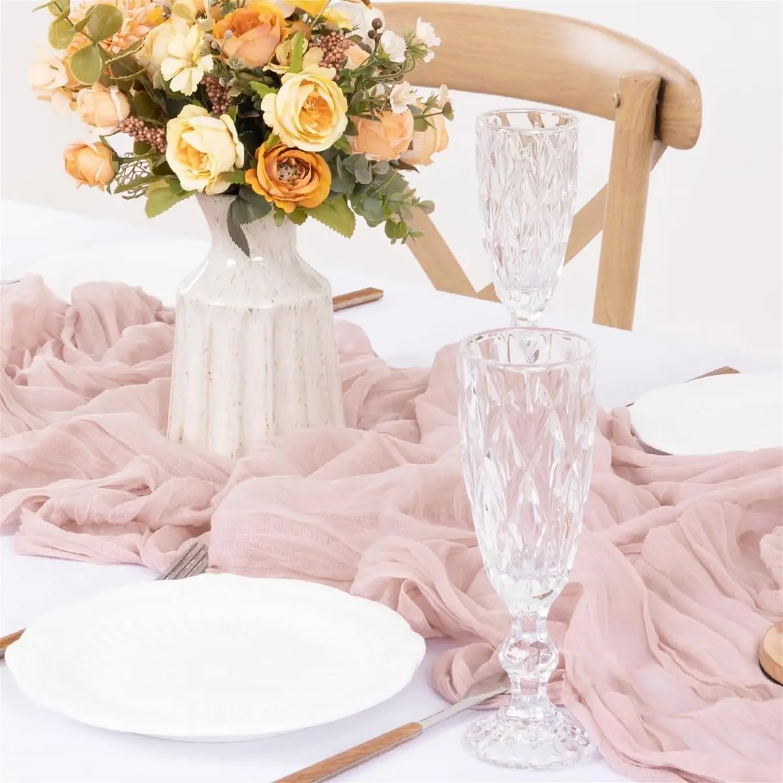 10 STÜCKE Halbtransparente Gaze Tischläufer Käsetuch Tischdekoration Esszimmer Hochzeit Party Weihnachtsbögen Kuchen Dekor TischläUfer Chiffon(10Pcs Blue,90X400cm)