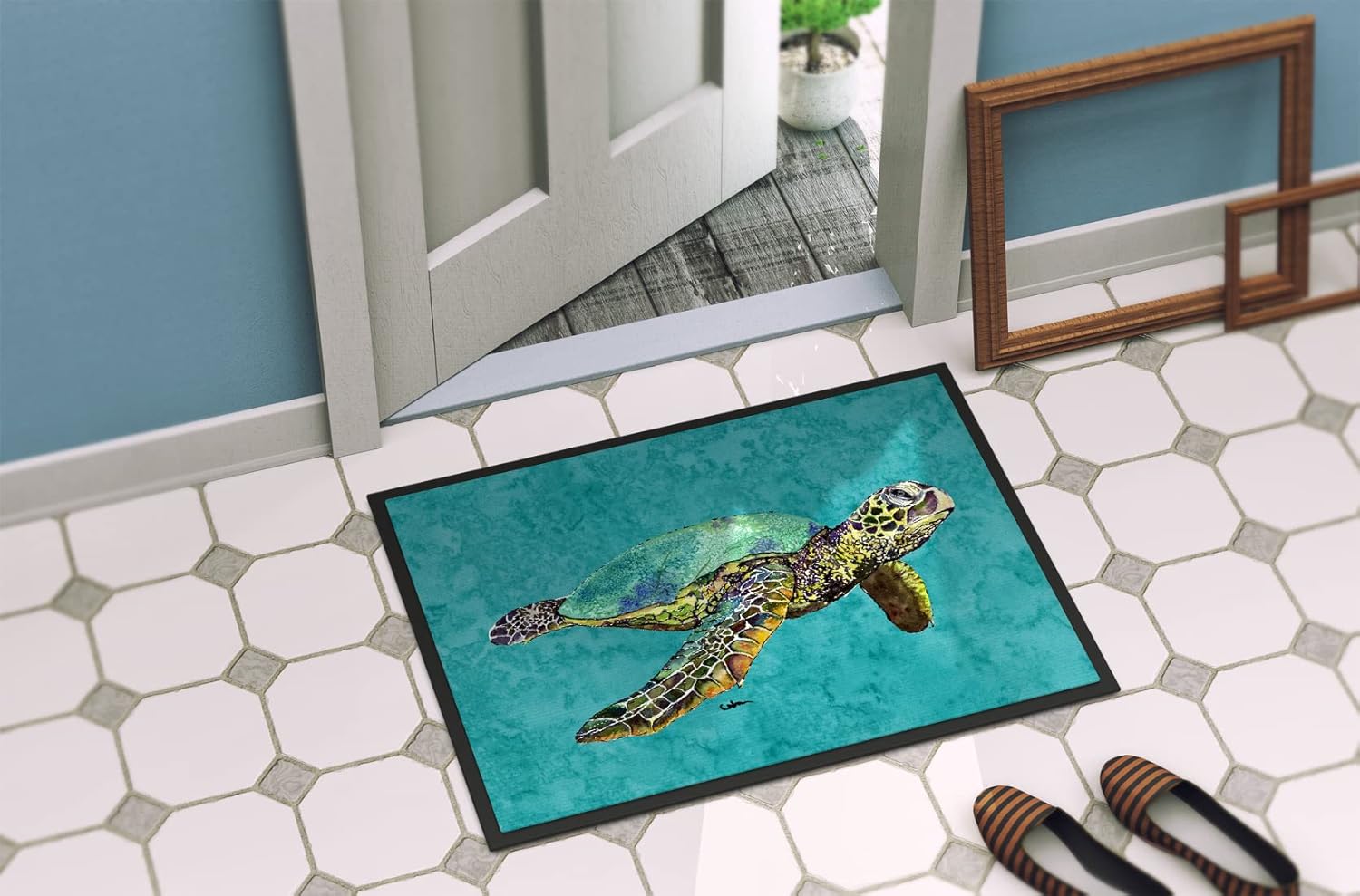 Caroline's Treasures 8659MAT Turtle Doormat 18x27 Front Door Mat Indoor Outdoor Rugs for Entryway, Non Slip Washable Low Pile, 18H X 27W