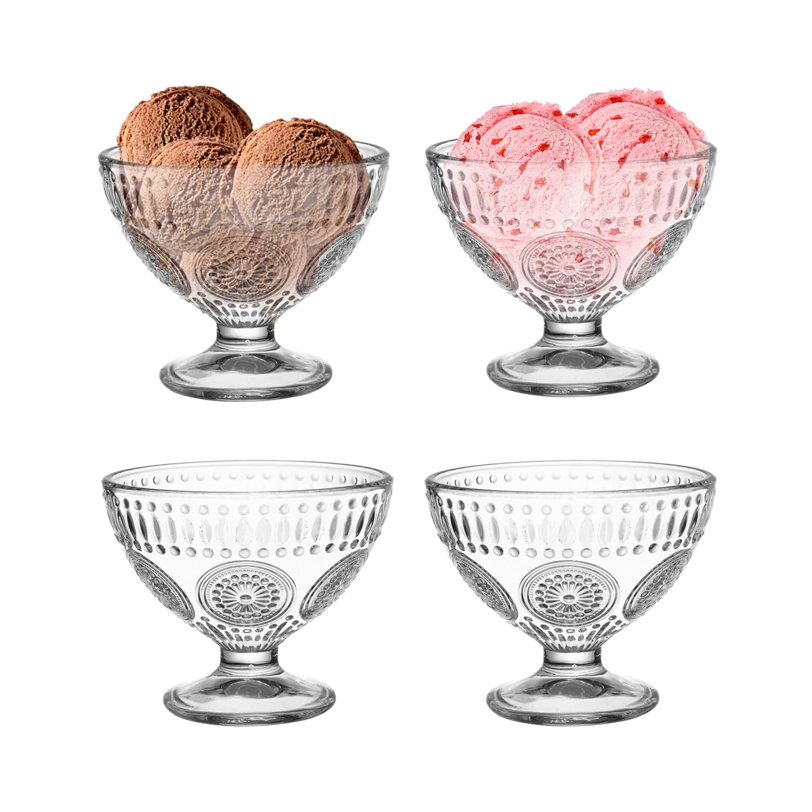 DNIENKGE 7.5oz Glass Ice Cream Set of 4, Sundaes Ice Cream Cups, Breakfast bowls, with Sunflower Pattern,For Glass dessert cups for jellies, sundaes, oats and yogurt.(4)