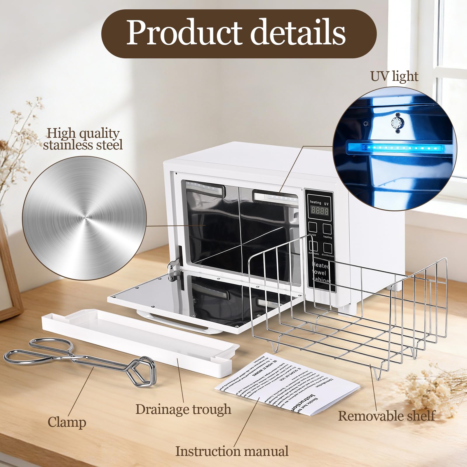 5.5L Handtuchwärmer 4-in-1 Handtuchheizschrank, Handtuchwärmer Elektrisch UV Sterilisator, Towel Handtuch Wärmer für Gesichtsbehandlungen, Haarpflege, Massage, Salonausstattung und Zuhause