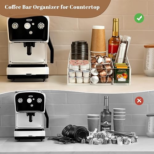Vista 2 de BEYGORM Acrylic Coffee Bar Station Organizer for Countertop,Office Breakroom Clear Snack Tea Storage Accessories Holder for Kcup Pod Condiment Cup