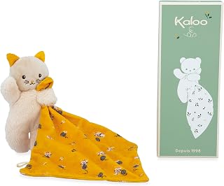 Kaloo - Carré Douceur - Doudou Gato Amarillo - Peluche Bebé - Cuadrado 18 x 18 cm Amarillo - Materiales Ecorresponsables - Caja Regalo FSC - Desde el Nacimiento, K226003
