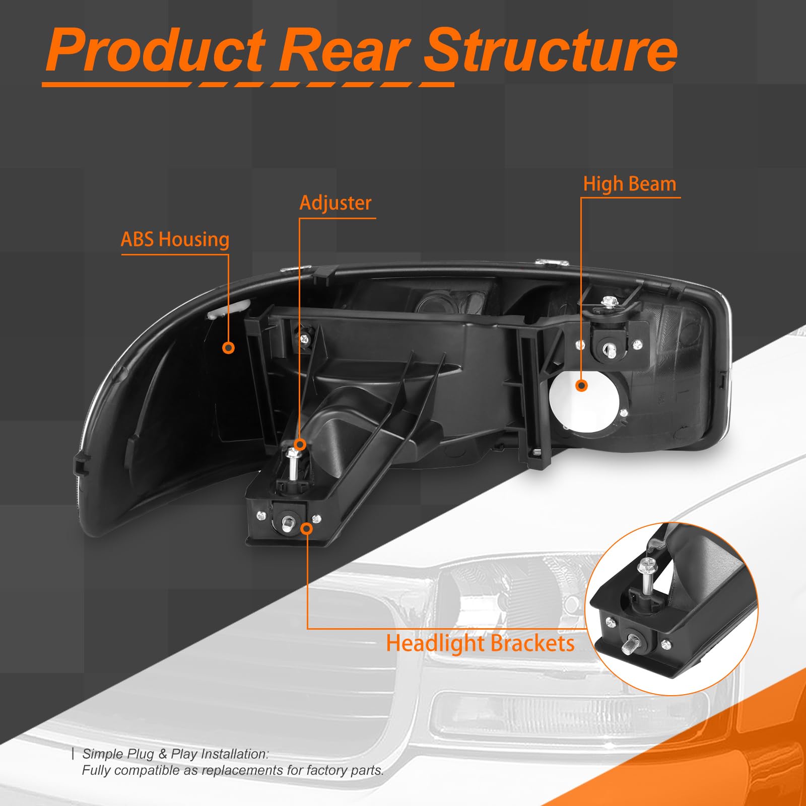 KUAFU Faros + Luz De Esquina Compatible Con 1999-2007 GMC Sierra 1500