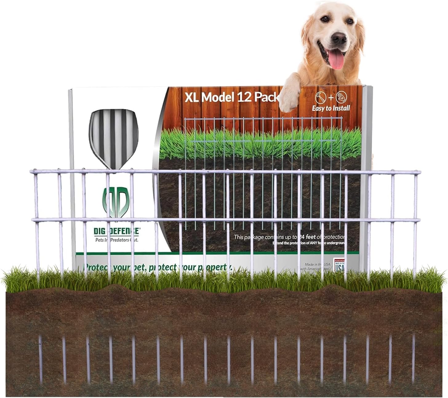 Dig Defence Original Animal Barrier Fence - X-Large Decorative Garden Fence, Outdoor No Dig Fence for Dogs and Rabbits, Yard and Patio - 24”(L) x 15”(H), 12 Pack