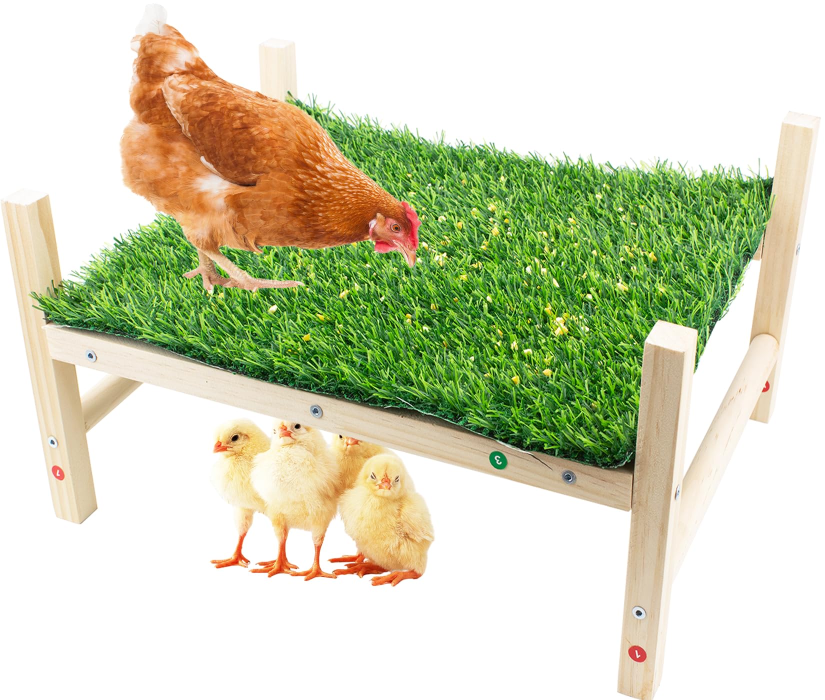 FlidRunest Extra-Large Wooden Chicken Toys, Natural Chicken Foraging Bed Toy for Coop, Multifunctional Training Perch Stand and for Poultry Chick, Hens, Rats