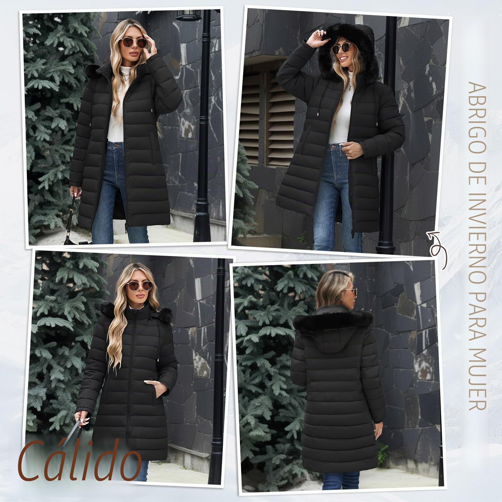 Abrigo Acolchado Mujer Invierno Largo Chaqueta Cálido Abrigos Gruesa Plumifero Chaquetas Polar Elegante Parka con Cremallera Prueba de Viento para Uso Diario y al Aire Libre