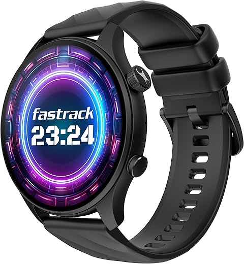 Fastrack Vivid Pro Smart Watch|1.43" AMOLED Display with 466 x 466 Pixel Resolution | Functional Crown| SingleSync BT Calling|100+ Sports Modes & Watchfaces|AI Voice Assistant|in-Built Games
