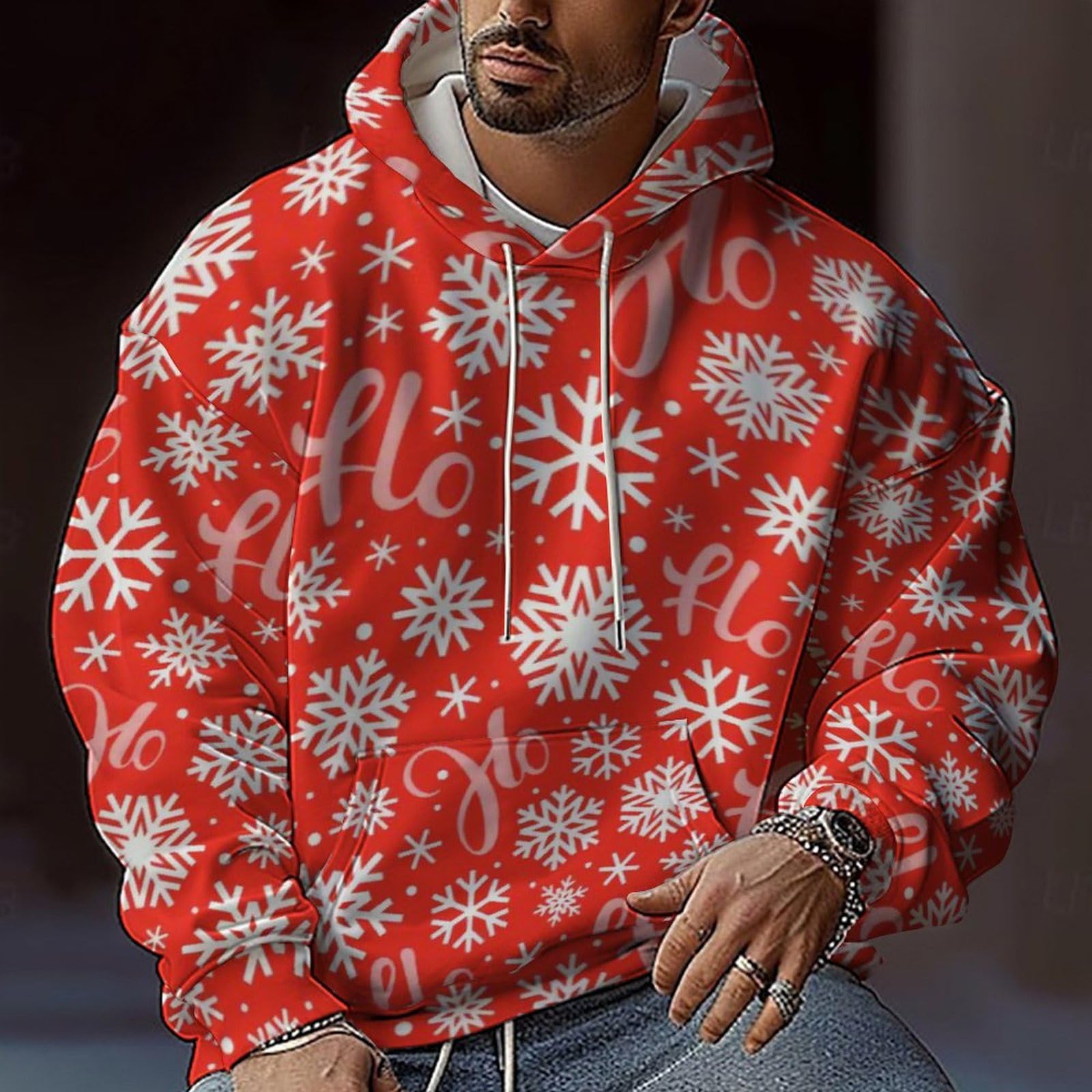 Générique Set di abbigliamento sportivo da uomo 2 pezzi Pantaloni della tuta con cappuccio stampati natalizi casual da uomo