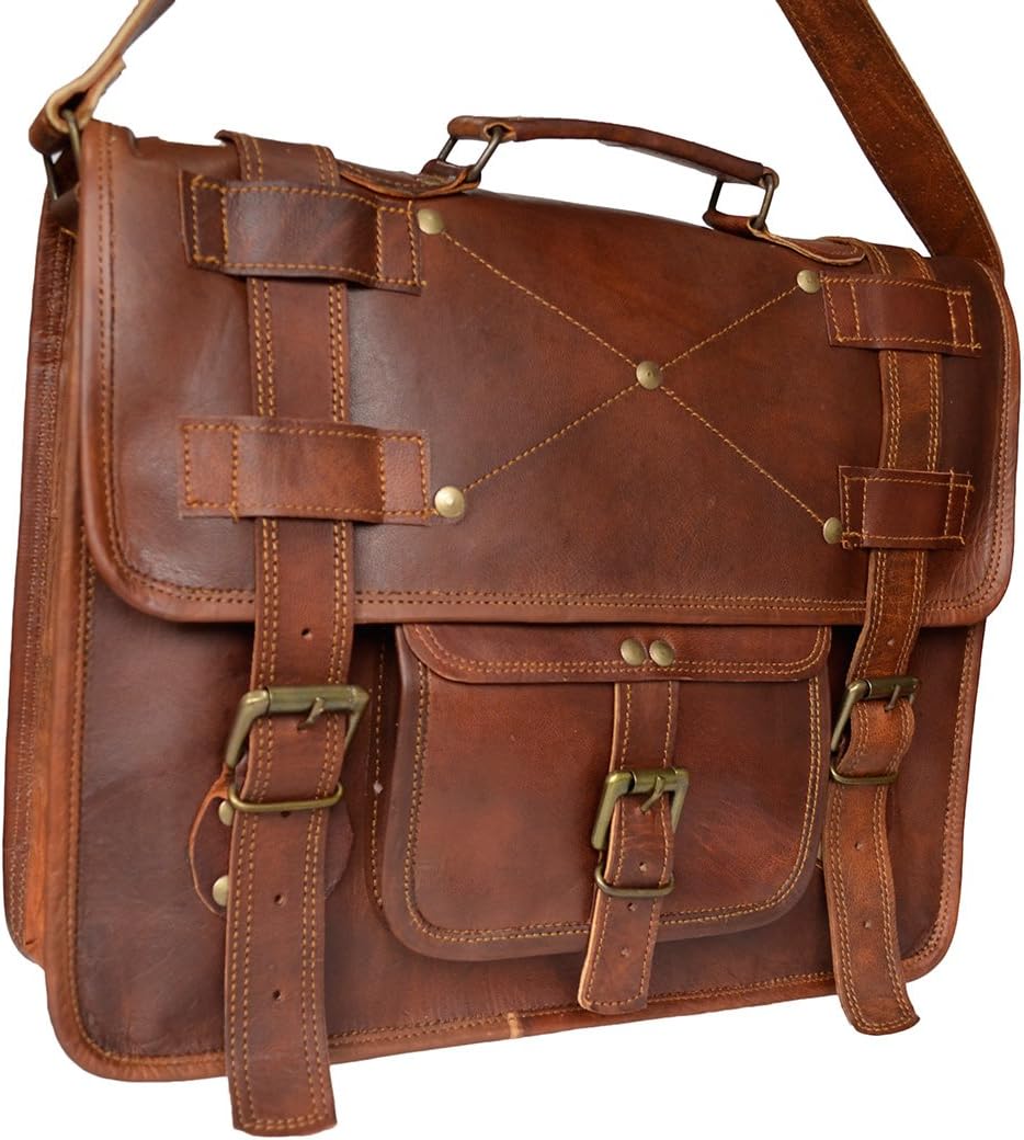 Madosh, Briefcase Bag For Men,Genuine Leather Office Laptop Bag,Brown Work Messenger Bag