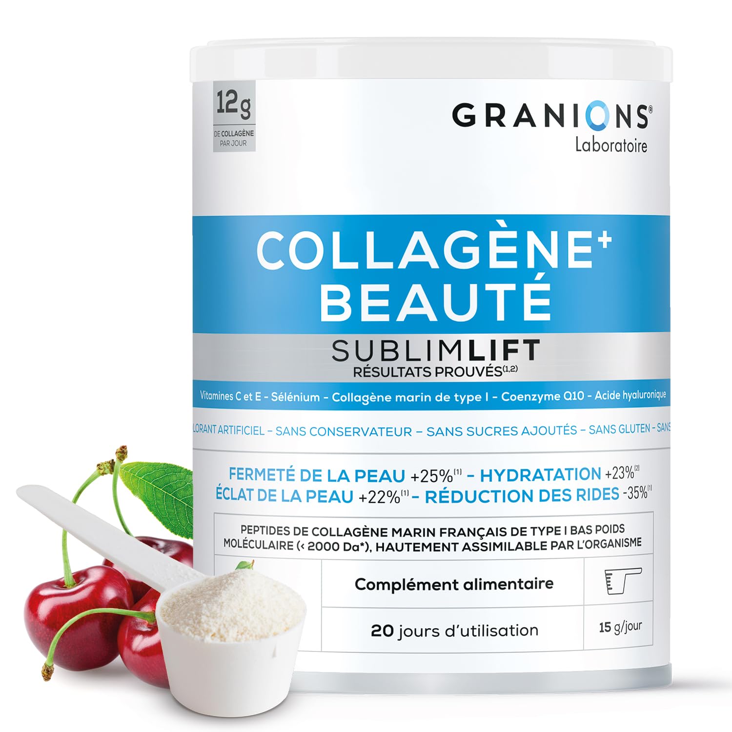 Granions Collagene + Beauté Sublimlift | Collagène Marin de Type 1 | 12g de Collagène Breveté par Portion | Acide Hyaluronique + Vitamine C, E + Coenzyme Q10 | Collagene Poudre 300g
