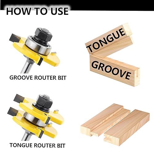 Miniatura 9 de NC NC - Juego de brocas para ranurar y lengua, 2 piezas de fresado de madera para carpintería (vástago de 14 pulgadas)