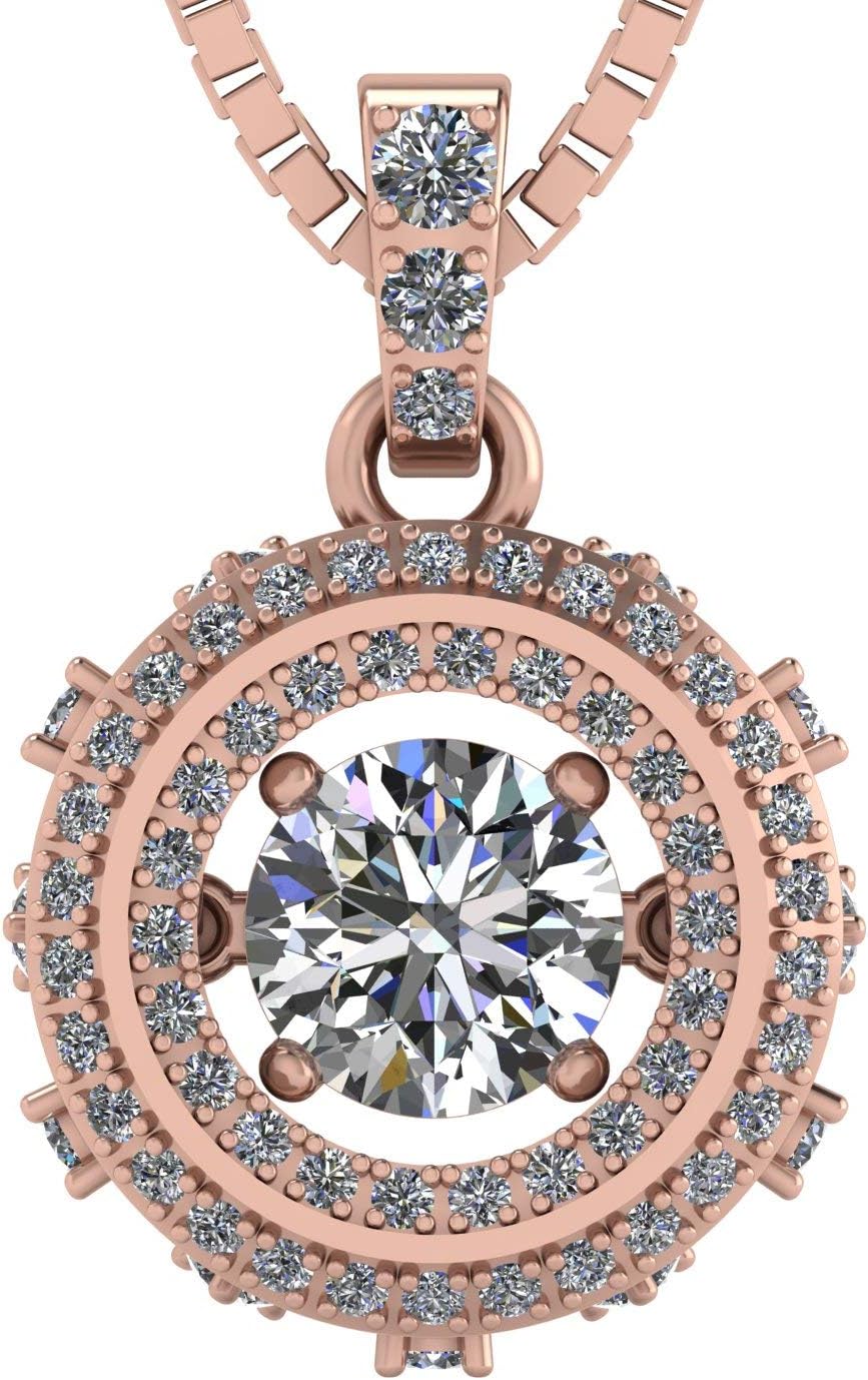 Central Diamond Center Dancing Gemstone Necklace for Women in 925 Sterling Silver with Pure Brilliance Zirconia CZ Various Designer Shapes (Omega, Heart, Swirl, Halo & More)