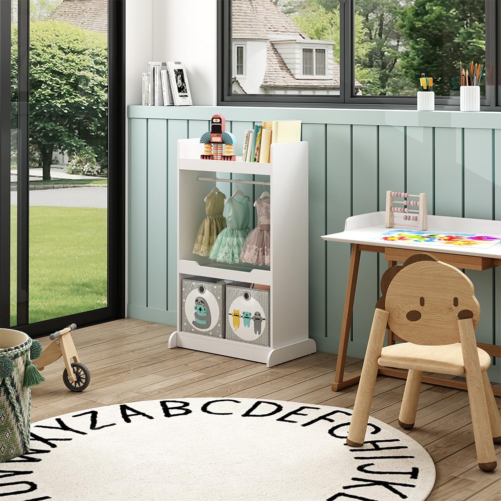 Vicco Armoire pour Enfants Conny, Blanc, 67x110cm avec Barre de Suspension et Boutons en Bois, pour Le Rangement et l’Organisation des vêtements pour Enfants