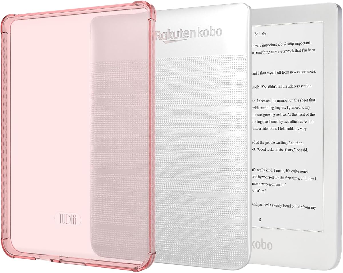TUDIA SKN Designed for Kobo Clara HD Case 6" (2018) Back Cover, [Reinforced Corners] Shockproof Slim Anti-Yellowing Silicone Gel Clear Back Lightweight Grip TPU Bumper for eReader - Clear Pink