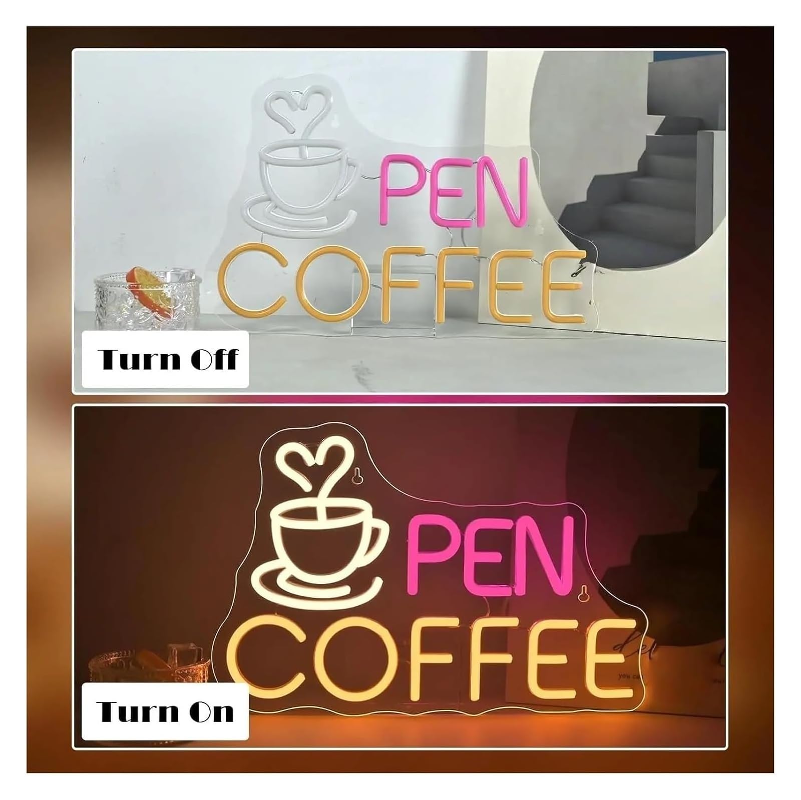 Segno di luce al neon Insegna al neon con scritta "Coffee Open" dimmerabile, decorazione da parete per ambienti aziendali, 38 cm x 24