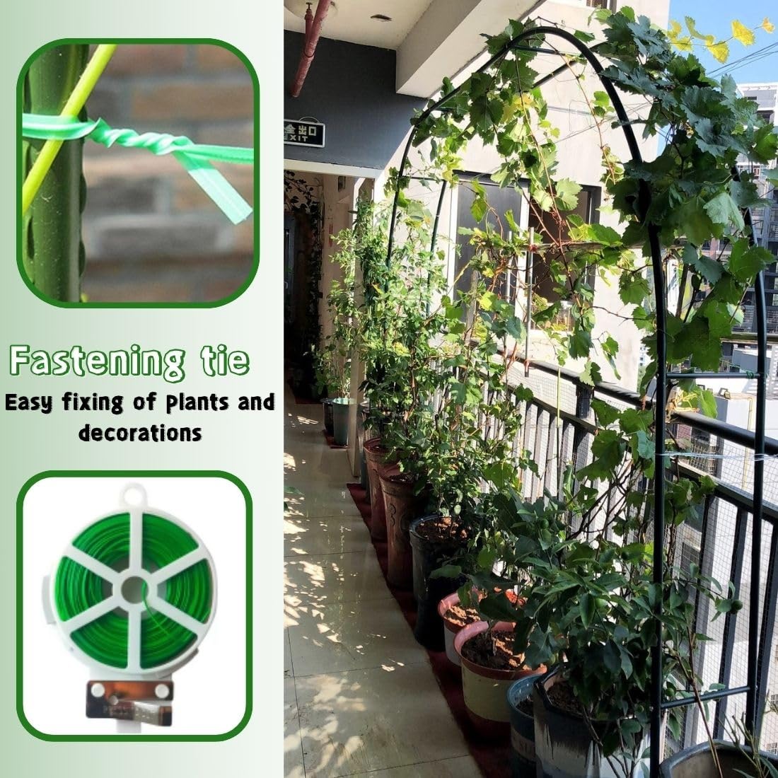 Arco da Giardino con Traliccio in Metallo con Base per Piante rampicanti, Rose, per Interni/Esterni, Facile da Montare, L 80-350 cm X A 200/220/230 cm (Verde, L 180 x A 220 cm)