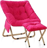 Vista 13 de Silla de Platillo Cómoda, Sillas Plegables para Sala de Estar, Silla de Lona de Pelo Sintético Suave para Dormitorio, Sillas de Lectura