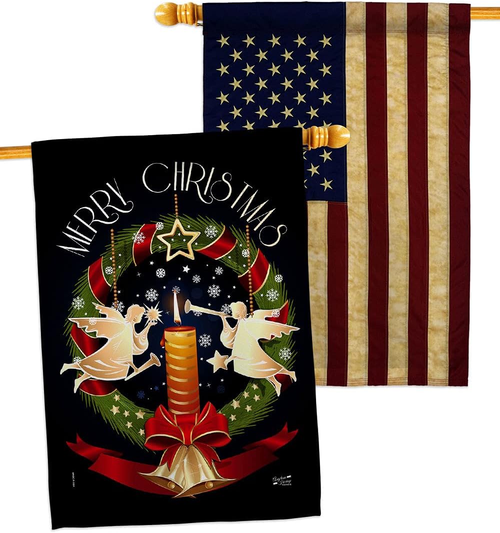 Angel Wreath House Flags Pack Wintertime Christmas Santa Marry Xmas Present Reindeer Season Snow USA Vintage Applique Small Decorative Gift Yard Banner Made In 28 X 40