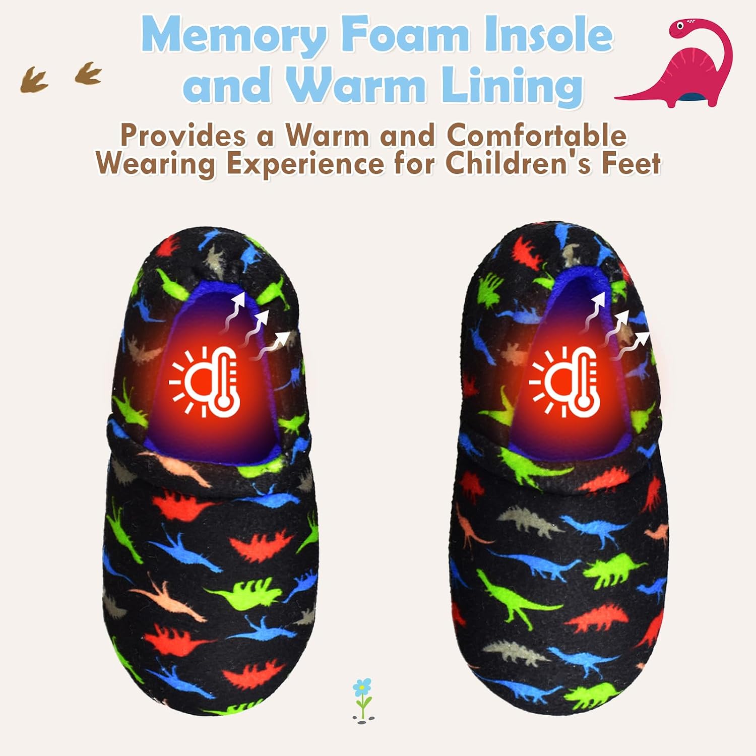 Kids Big Boys Warm Slippers with Soft Memory Foam Indoor Anti-Slip Cute Dinosaur Slippers