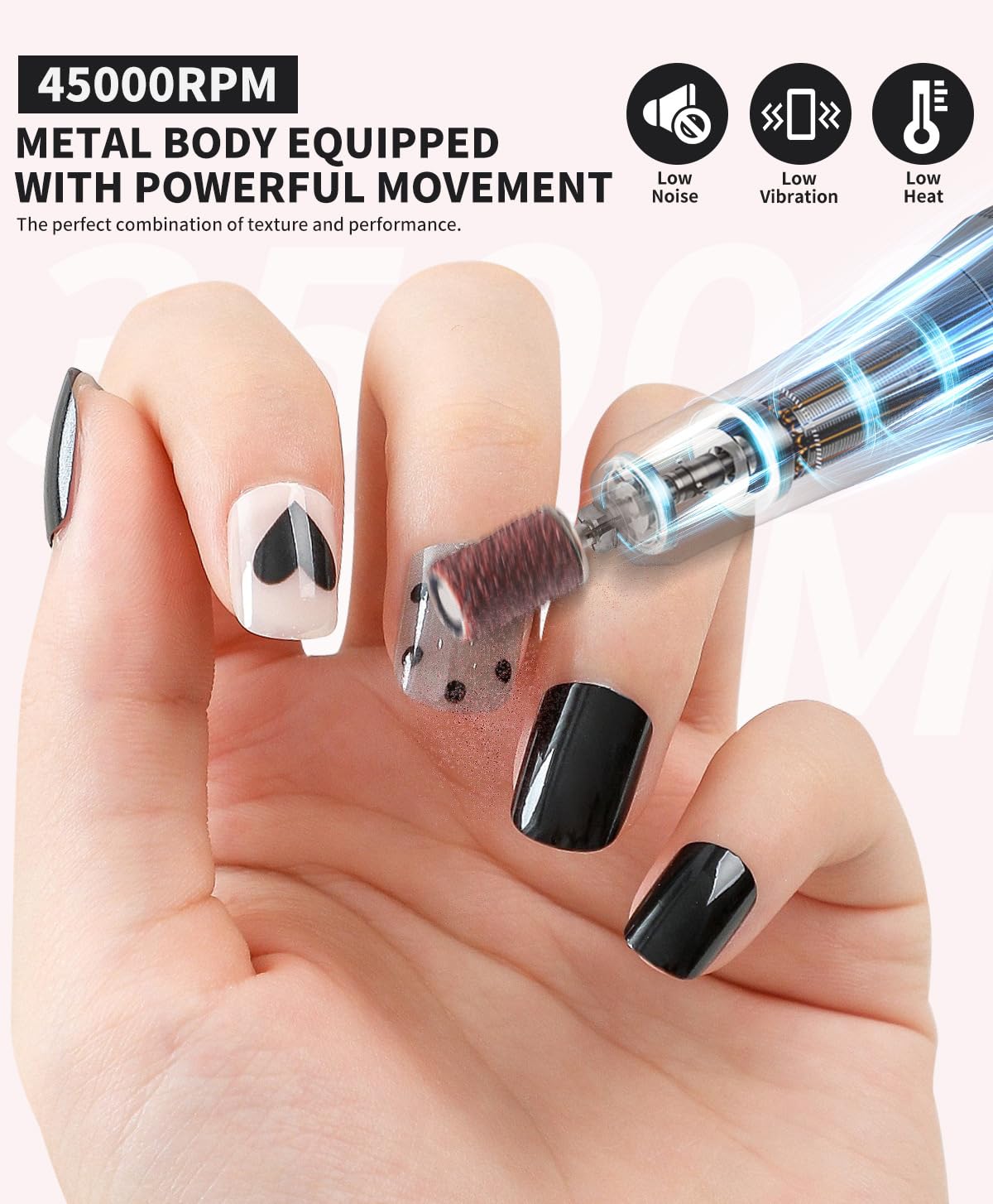 Electric Nail File Professional Kit - Professional 45000RPM Portable Nails Drills Kit with 11 Bits & Base LED Screen Cordless E Filer for Gel Acrylic Nails Remover Home Salon Manicure Pedicure Tools
