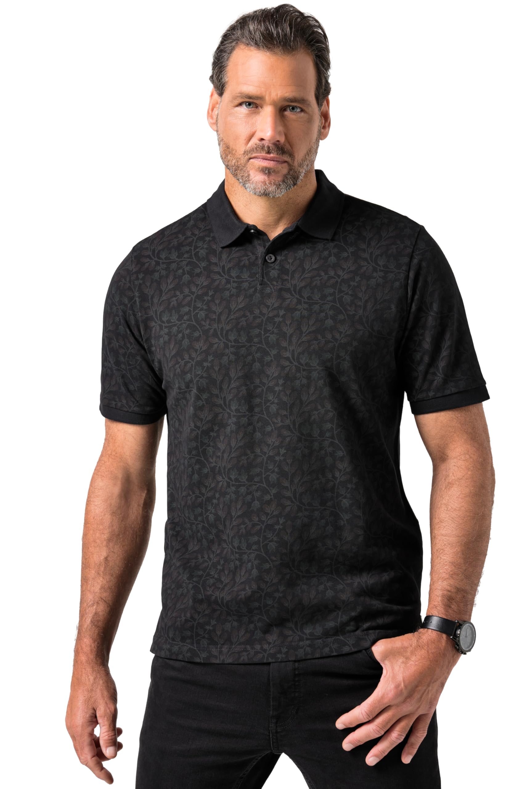 JP 1880 Herren große Größen Übergrößen Menswear L-8XL Poloshirt, Halbarm, Piqué, Brustprint, Vintage Look 845158