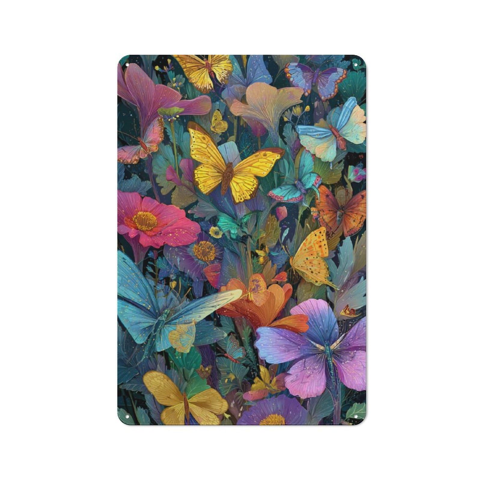 Junmoney Vibrant Butterfly Garden Metal Plaque 30X20cm With For Garage Wall, Retro Decor, Housewarming Present For People Styling Garage