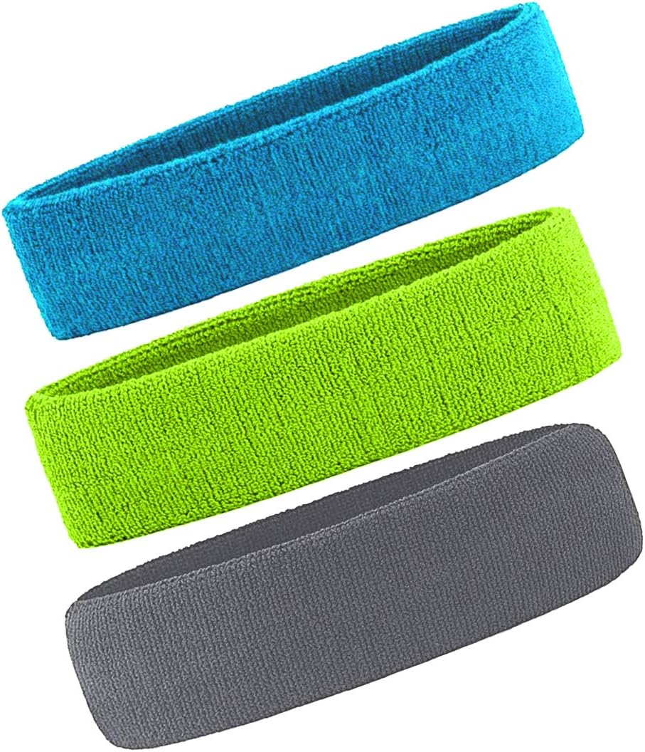 3 Pack Men & Women Sweatband Headband Terry Cloth Moisture Wicking for Sports Tennis Gym Work Out