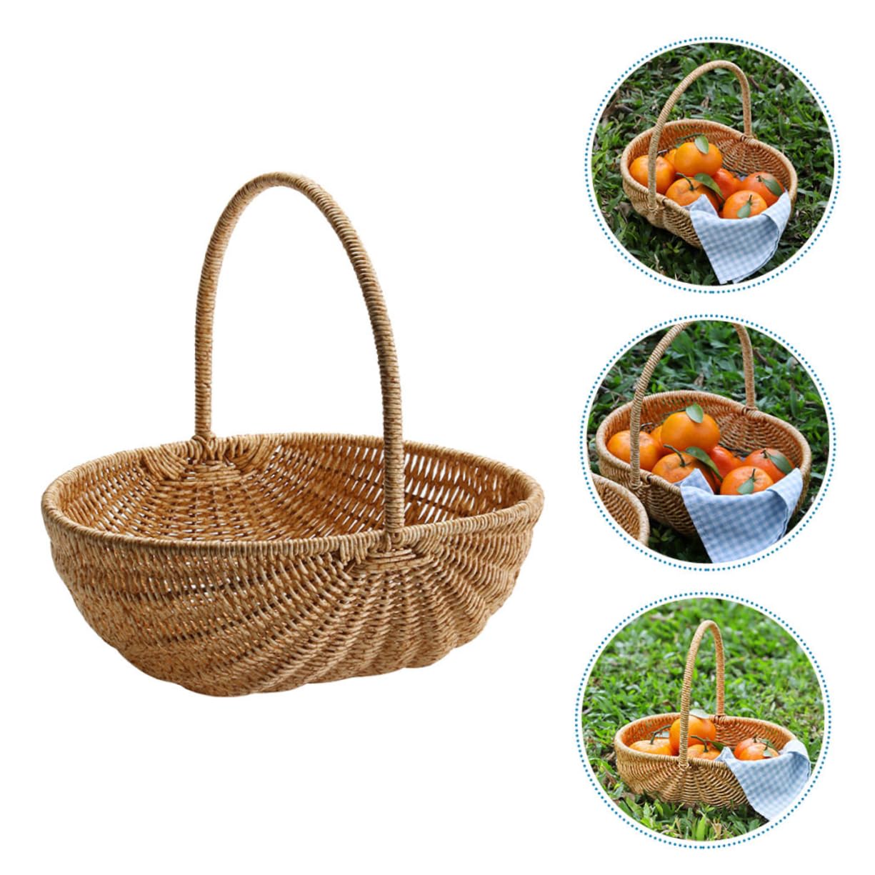 BESPORTBLE cestino della spesa cestino per la raccolta delle bacche ciotole cestino per picnic cestino per uova intrecciare il cesto delle uova cestino da Light Brown Riutilizzabile