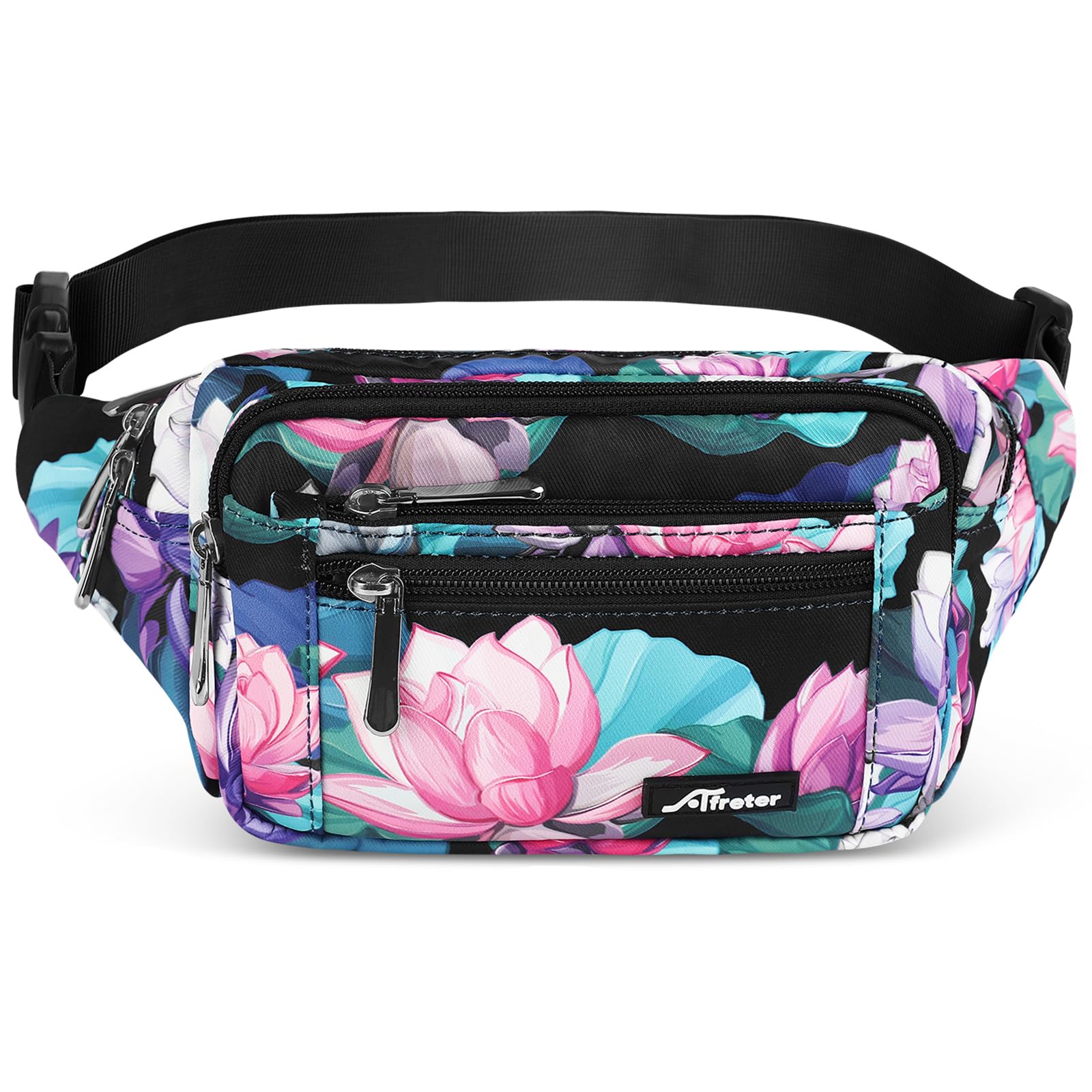 Waist Pack Bag Fanny Pack for Men&Women Hip Bum Bag with Adjustable Strap for Outdoors Workout Traveling Casual Running Hiking Cycling (New Black Flowers-1)