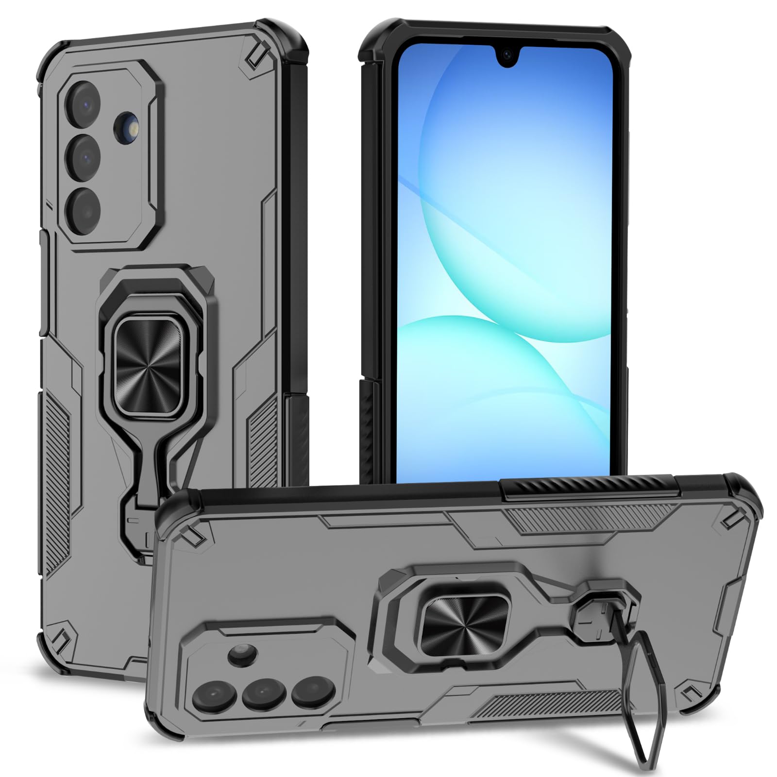 Funda para Samsung Galaxy A13 4G con Cristal Templado Protector Pantalla, Carcasa Antigolpes con Soporte anular metálico, Case Protectora de Grado Militar, Negro — view 105