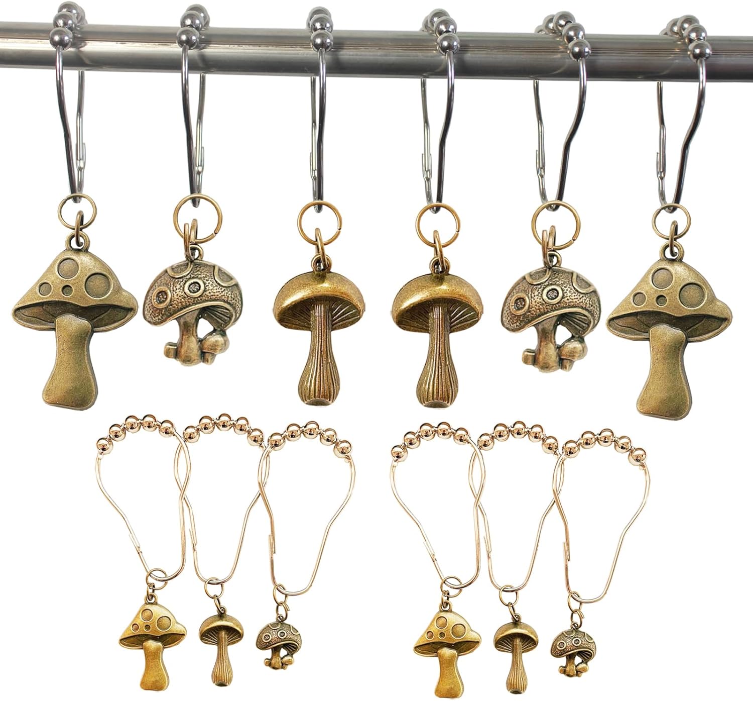 Mushroom Shower Curtain Hooks, 12Pcs Rustproof Metal Cute