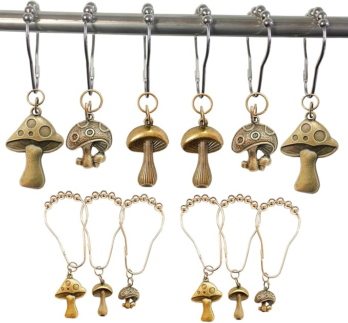 Mushroom Shower Curtain Hooks, 12Pcs Rustproof Metal Cute