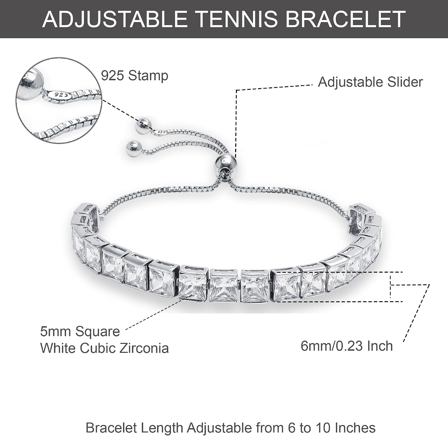 LeCalla 925 Sterling Silver CZ Classic Tennis Bracelet | Silver Tennis Bracelets for Women | Crystal Bracelet Women's Wedding Birthday Trendy Jewelry Gifts