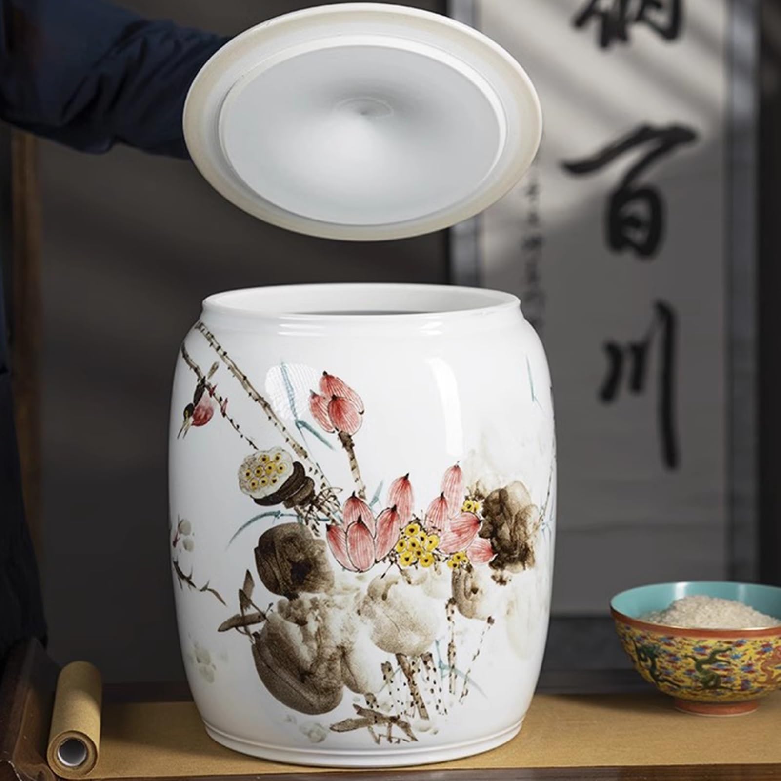 Ceramiczny pojemnik do przechowywania ryżu na fasolę, kukurydzę, pszenicę, płatki owsiane i ziarna - domowy pojemnik do przechowywania żywności