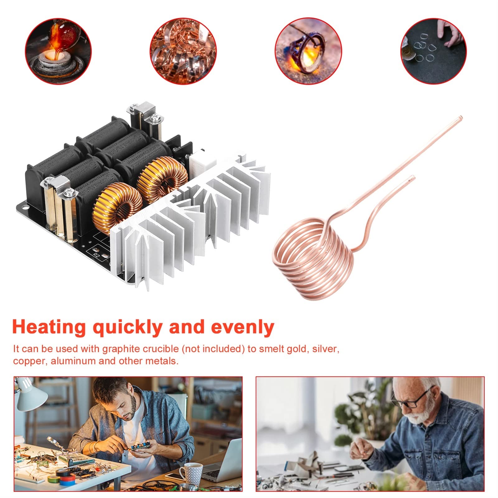 Piec do topienia 1000W ZVS płyta grzewcza indukcyjna moduł 12-48V niskonapięciowa grzałka cewka sterownik Flyback grzałka dla majsterkowiczów hartowanie wyżarzanie Precyzyjna kontrola temperatury