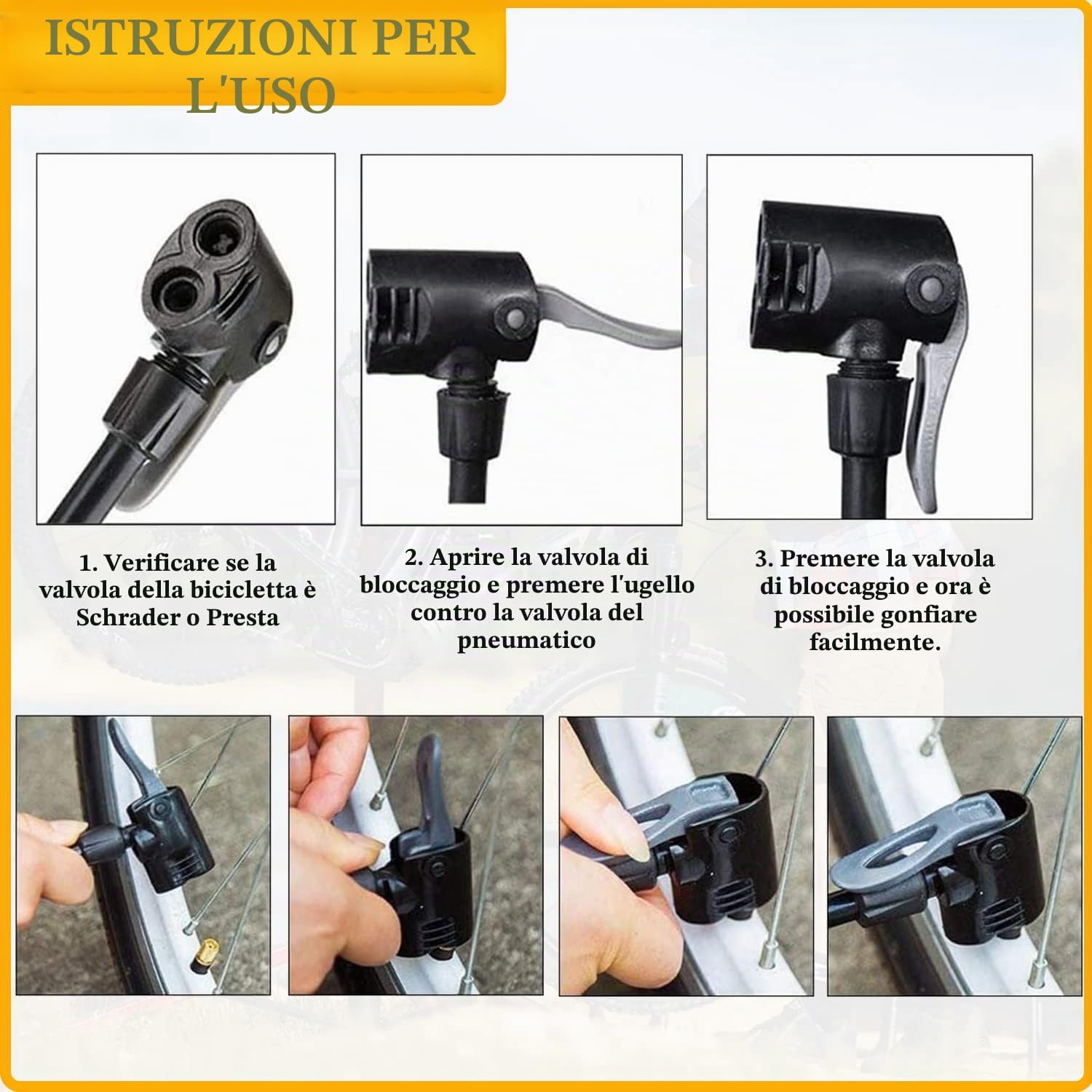 Taeku Pompa da Pavimento, Multifunzione 120 psi Portatile della Pompa per Bici MTB con Tubo Flessibile Adattatori per Presta e Schrader Valve per Bici Palle