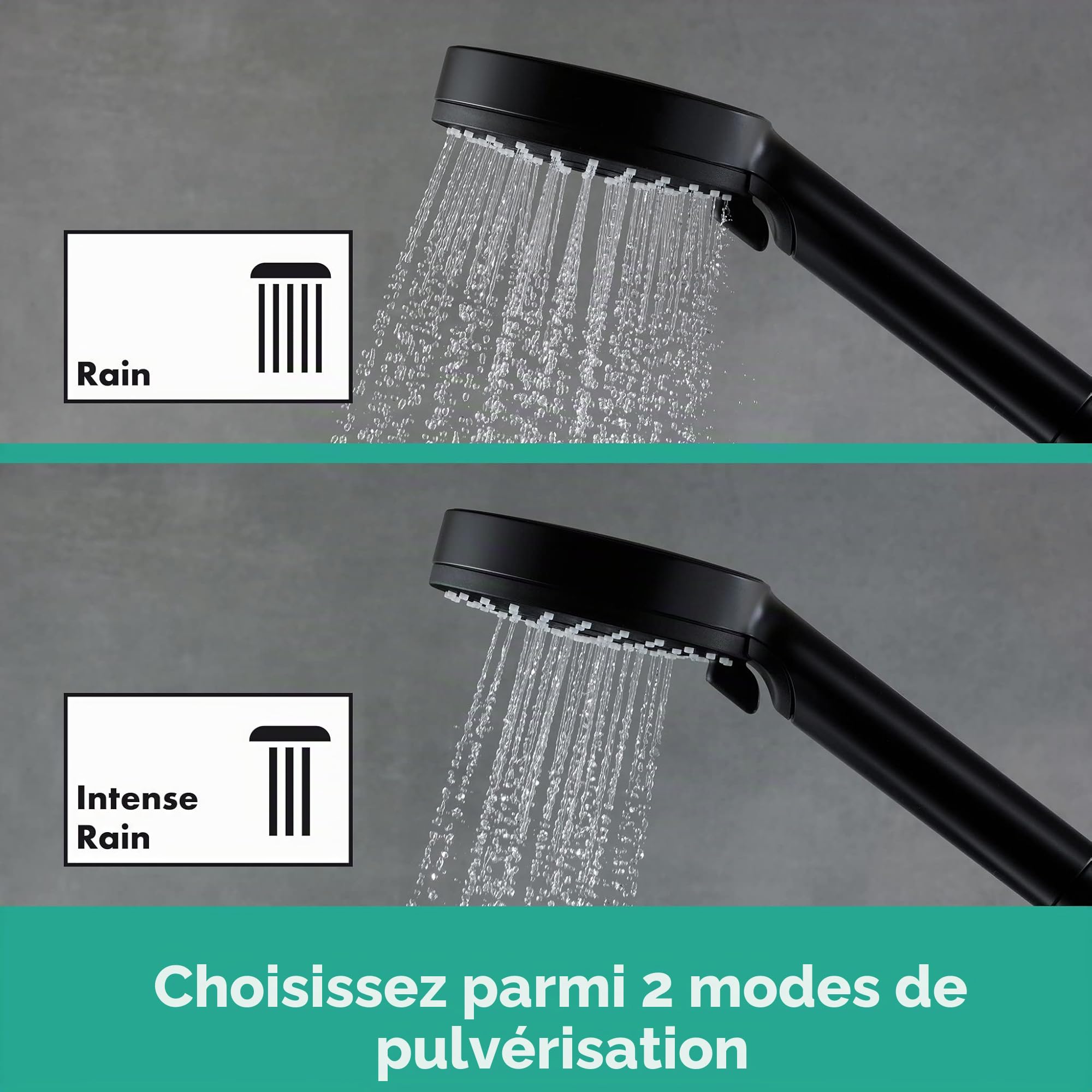 hansgrohe Vernis Shape - Colonne de douche avec mitigeur thermostatique, douche pluie avec robinet, douchette, support, flexible de douche, barre et douche de tête carrée 1 jet, Noir mat, 26286670