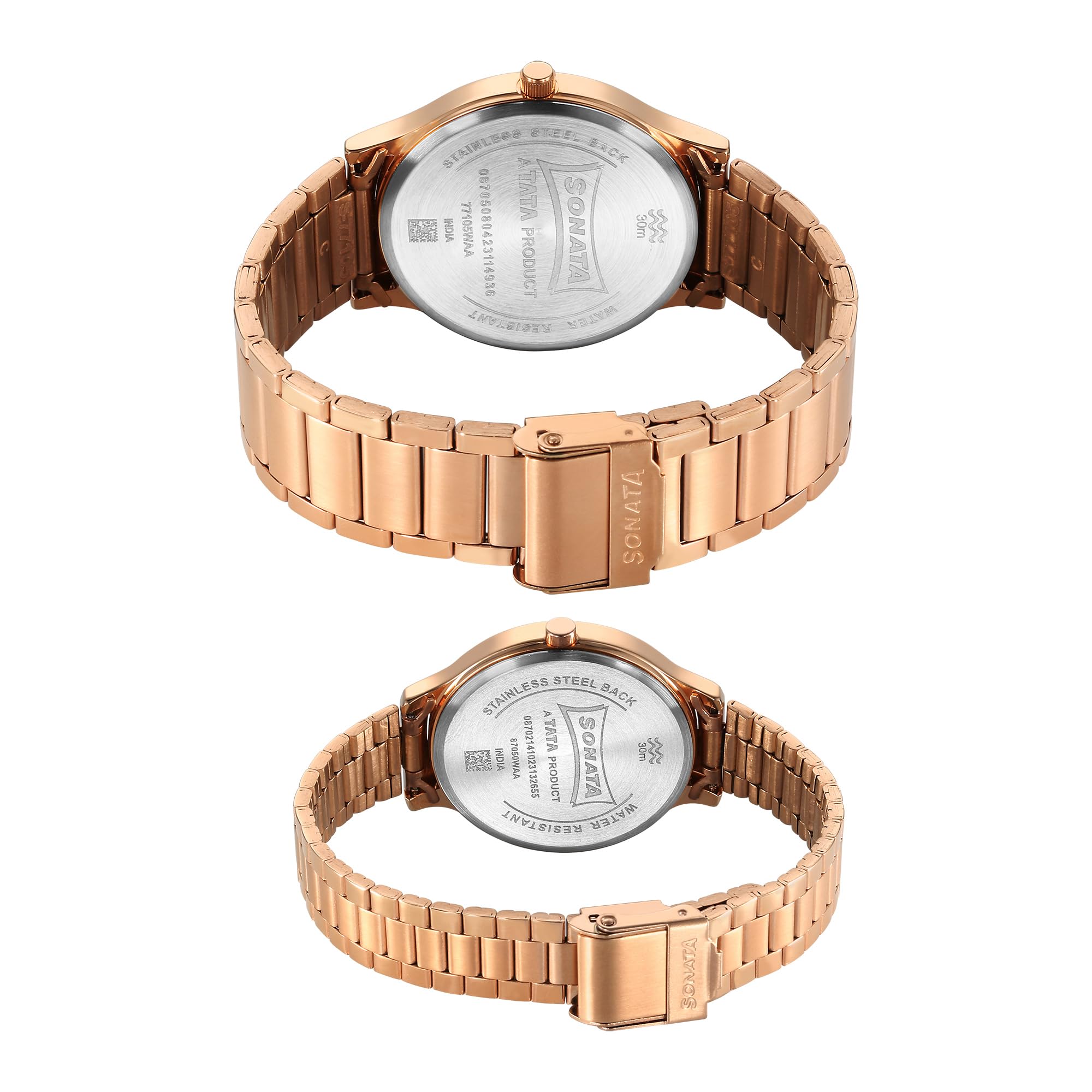 Sonata Pair Quartz Analog Black Dial Stainless Steel Strap Watch for Couple_7710587050WM01