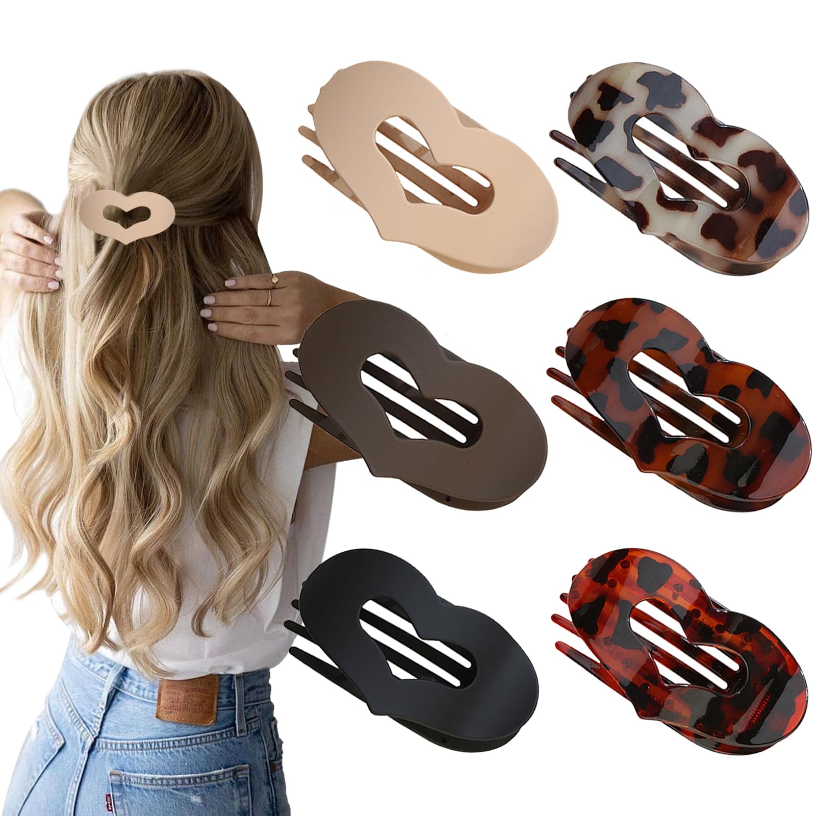 6 Pcs Flat Hair Clips for Women Strong Hold No Slip Matte Claw Clips