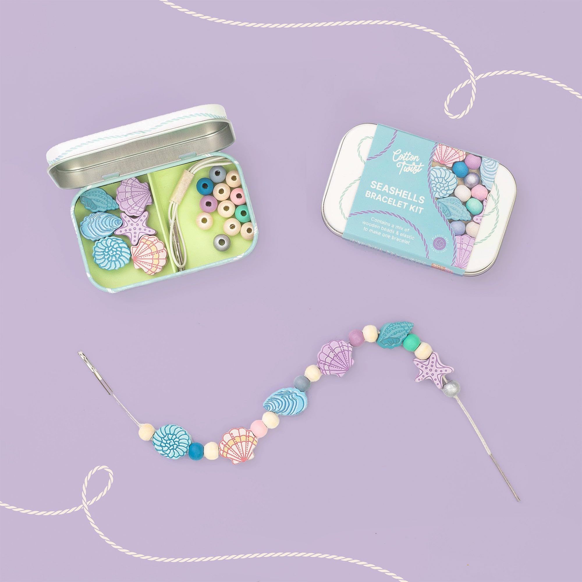 COTTON TWIST Kids Seashell Bead Bracelet Craft Gift Kit - Reusable Tin