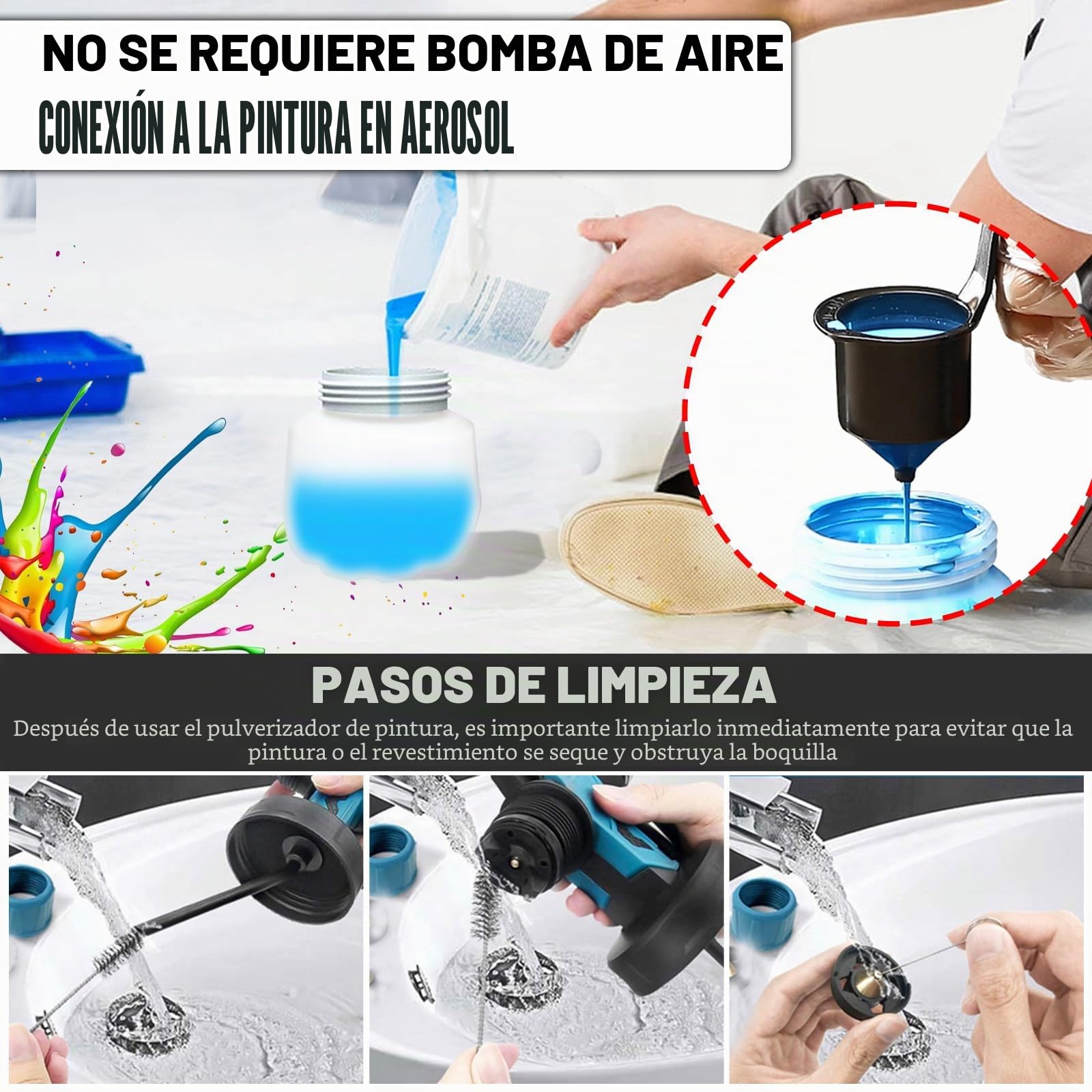 Sistema de pulverización de pintura, batería eléctrica, repuesto para batería makita, 3 patrones de pulverización de 1000 ml, depósito de pintura, 3 boquillas (1/1,8/2,5 mm), pistola de pintura