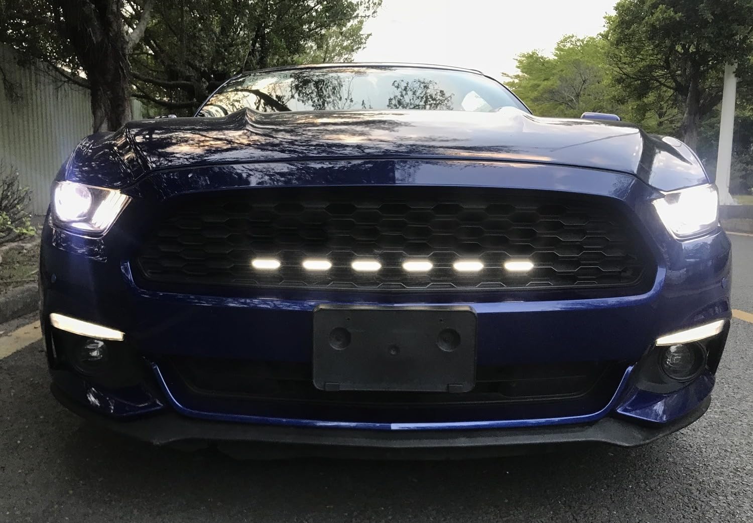 iJDMTOY 6pc Set Smoked Lens Xenon White LED Front Grille Insert DRL Driving Light Kit Compatible With 2015-2017 Ford Mustang