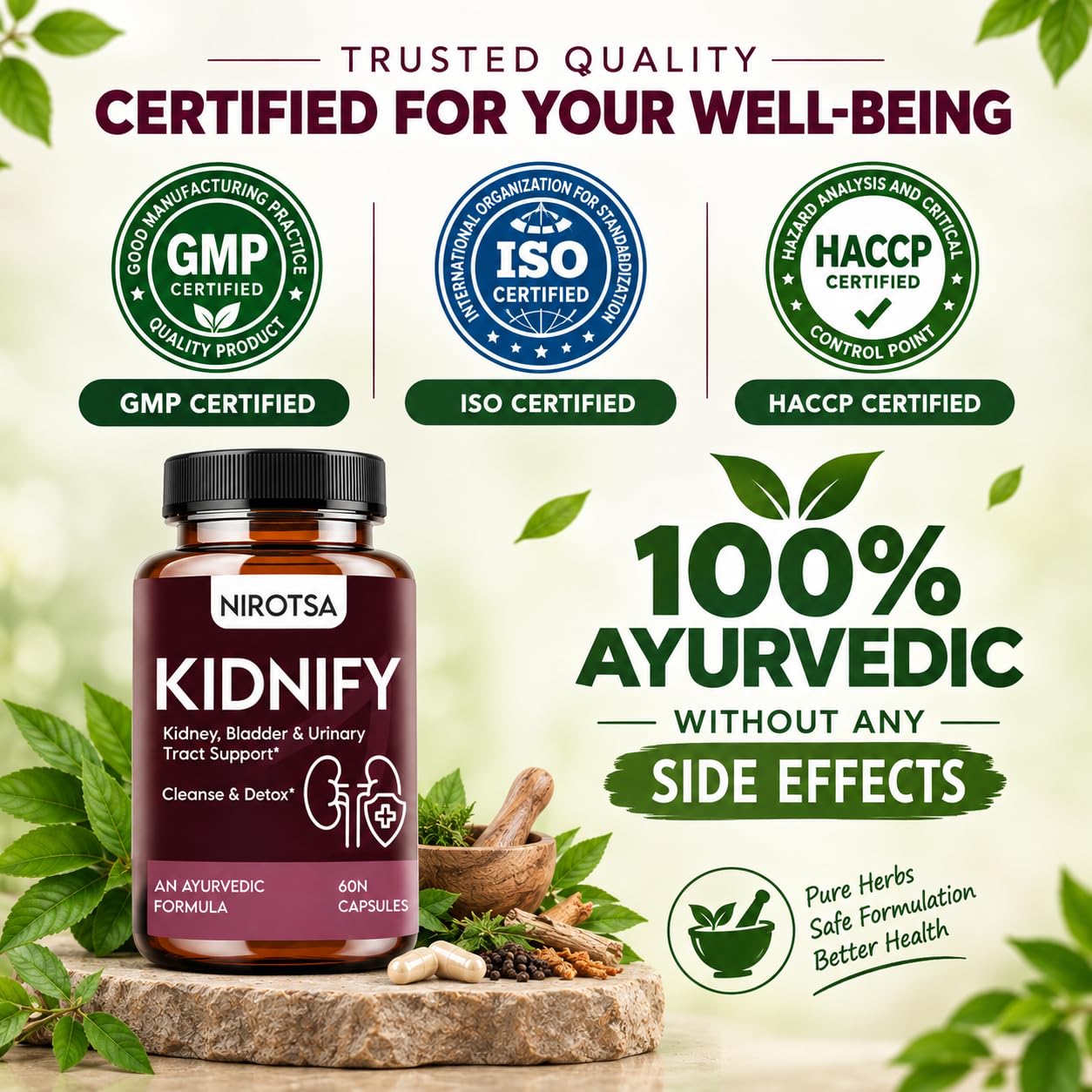 Kidnify Kidney Stones Support Supplement for Men & Women | Kidney Detox & Urinary Tract Health Capsules with Punarnava, Gokhru, Pashanbhed & More | Ayurvedic Formula | 60 Veg Capsules — Amazon image 2