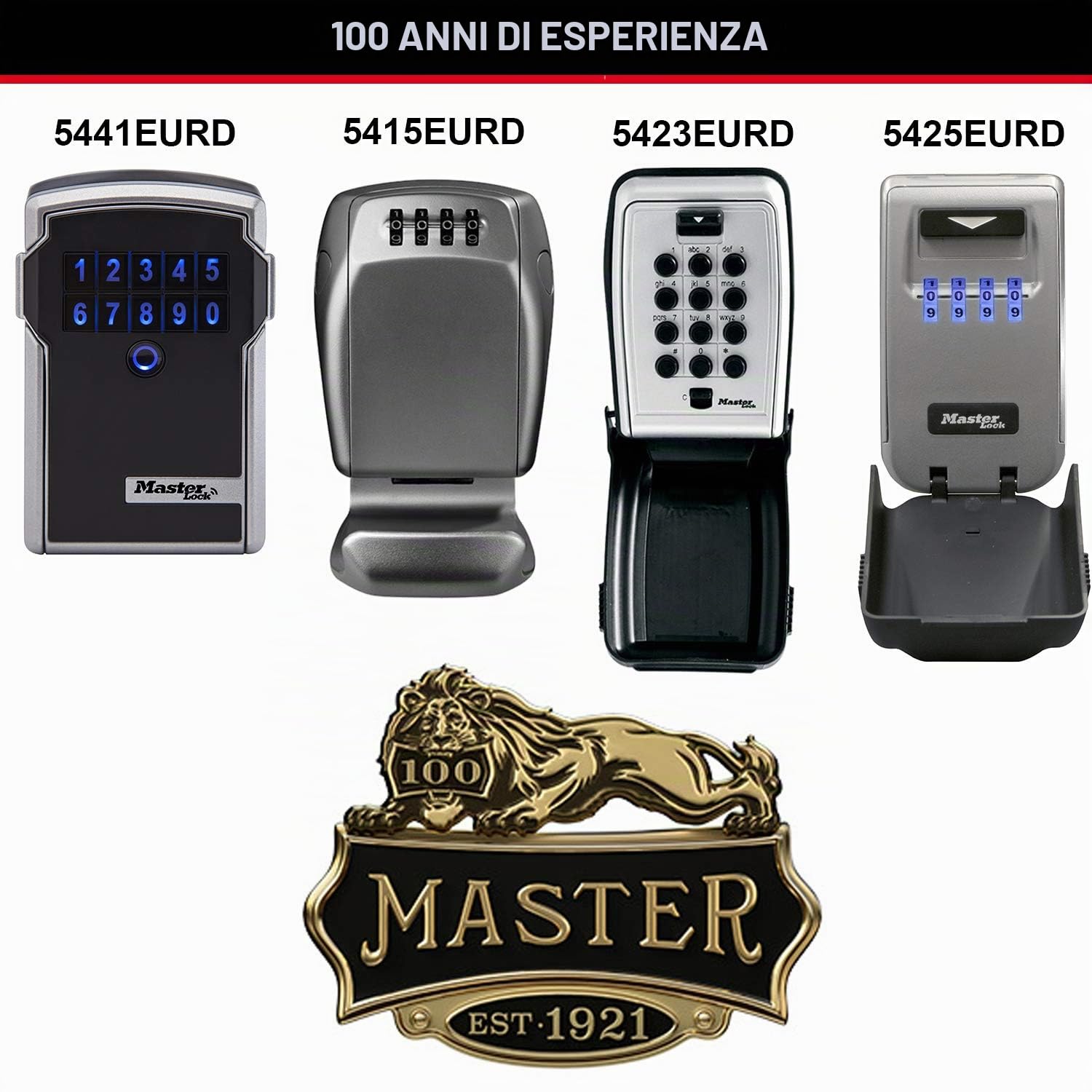 Master Lock 5425EURD Cassaforte per Chiavi Retroilluminata, Medio, Montaggio a Parete, Casseta di Sicurezza per Chiavi