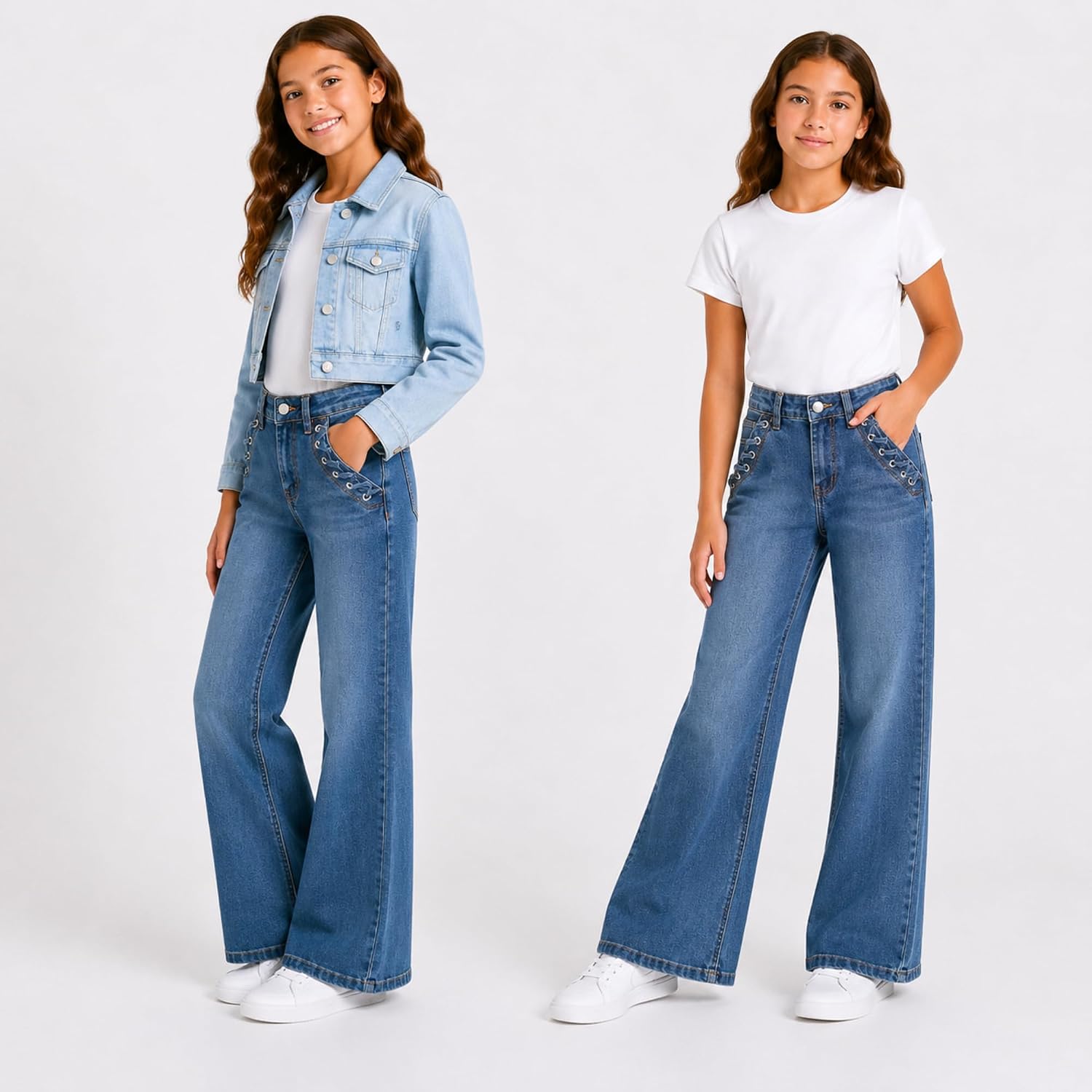 DKNY Girls Jeans Baggy Flare or Wide Leg Fit Tween Denim Pants